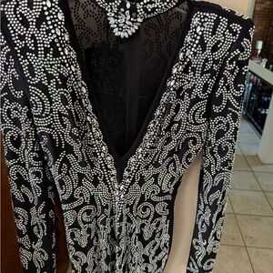 Elegant Black Long Sleeve Dress with Rhinestone Detailing